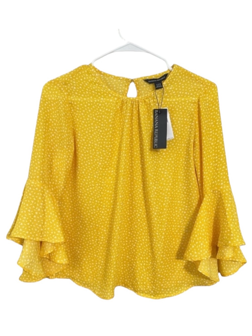 Banana Republic Yellow and White Ruffled Bell Sleeve Blouse Size XXS
